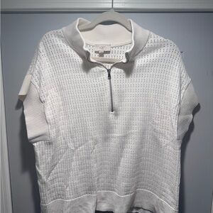 LOFT Cream Zip-Front Open-Knit Pullover